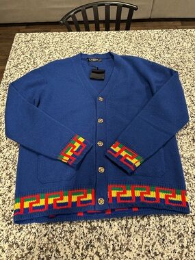 Rare Versace La Medusa Men's Royal Blue V-Neck Cardigan